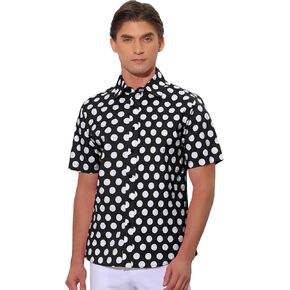Lars Amadeus Polka Dots Pattern Shirt for Men's Point Collar Short Sleeves Printed Dress Shirts