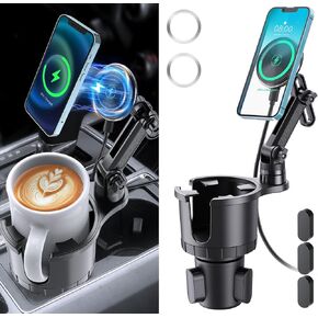 Magnetic Wireless Cup Phone Holder for Magsafe Car Mount Charger 15W Fast Charging Cell Phone Stand with Expandable Base for iPhone 15 14 13 12 Series