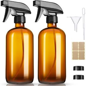 16oz Amber Glass Spray Bottles,2 Pack Glass Spray Bottles Refillable Empty Bottle with Adjustable Nozzle,Spray Bottle for Essential Oils,Cleaning,Pets,Hair Mister