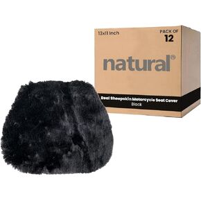 Natural Motorcycle Seat Cushion | 100% Genuine Sheepskin Motorcycle Seat Covers with Non-Slip Suede Backing and Velcro Straps, 13 x 11", 1 Pc Black