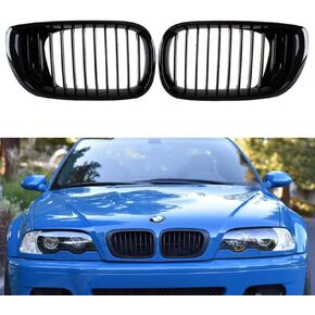 B-M-W E46 Grill Front Kidney Grille for 2002-2005 3 Series 4-Door 320 325 325i 330 Sedan Wagon 4D Car (Gloss Black)