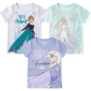 Disney Frozen Elsa and Anna Girls 3 Pack Short Sleeve T-shirt for Toddler and Big Kids