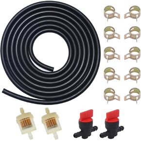 1/4 Gas Fuel Line kits,3 Meter Fuel Line Hose + 2Pcs 1/4" Inline Gas Fuel Shut Cut Off Valve + 2Pcs Fuel Filters + 10Pcs Clamps,for lawn mowers, tractors, tillers, snow blowers