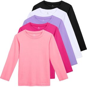 5 Pack Toddler Girls' Long Sleeve Tees Soft Cotton Girls' Basic Long-Sleeve T-Shirts Top Crewneck Girls' Layering Tees