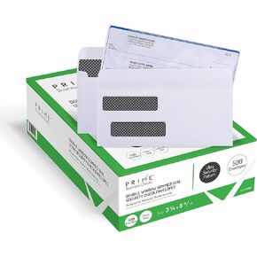 Double Window Security Tinted Envelopes for Business Checks, QuickBooks, Laser Checks, 24 lb, 3-5/8 x 8-11/16-Inches, 500 Envelopes (PB-91663-500)