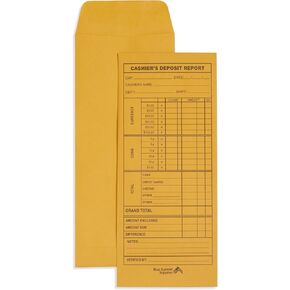 500 Deposit Report Envelopes, Cash Envelopes for Small Business, Retailers and Restaurants, 24lb Brown Kraft