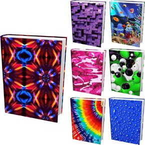 Jumbo, Stretchable Book Cover Solid Color 7 Pack Plus Fun Fish Print. Fits Hardcover Textbooks 9" x 11" And Larger. Reusable, Adhesive-Free, Fabric Protectors Are A Needed School Supply For Students