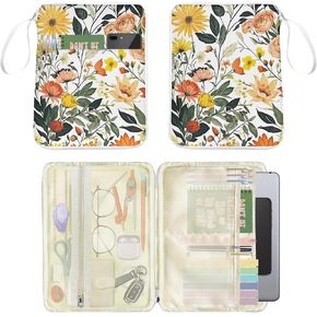 Book Sleeve with Zipper, Cute Floral Print Book Pouch, Waterproof PU Leather Book Protector Case, 12.6"x 9.4" Portable Book Sleeve Cover Bag for Book Lovers Gifts Hardcover Paperbacks