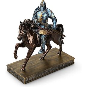 King's Guard Cavalry Warrior Leader Swordsman Armor Knight Statue Ornament with a Metal Sword Letter Opener Top Collection as Gift for Office and Home (Blue)