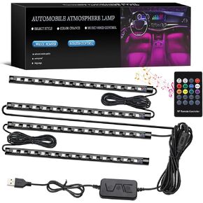 Led Lights for Car Interior, 4 Pcs Multicolor Car Led Strip Lights with USB Port, App Control, Music Mode and DIY Mode, Car Accessories Interior for Women Men