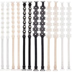 BENECREAT 6 Pairs 2 Style Flower Adjustable Underwear Strap, Pearl Underwear Lace Bra Strap Black/White/Beige Women's Bra Straps for Underwear Strap Replacement Bra with Removable Straps