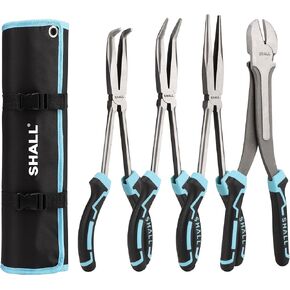 طقم كماشة أنف بإبرة طويلة، 4 قطع، كماشة أنف طويلة 11 بوصة، كماشة أنف منحنية 90 درجة و45 درجة، كماشة قطع قطرية طويلة وحقيبة تخزين قابلة للطي، مقبض من المطاط اللدن حراريًا بلونين، لإصلاح السيارة/الأعمال المنزلية in Kuwait