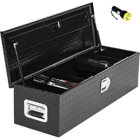 Heavy Duty Aluminum Diamond Plate Truck Toolbox with Sliding Shelf, Waterproof Truck Storage Organizer Chest for Pick Up Truck Bed, Toolbox Storage with Side Handle, Lock and Keys (30 * 13 * 10)
