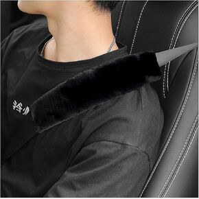 2PCS Car Seat Belt Cover Pad, Soft Auto Seatbelt Protector for a More Comfortable Driving, Fluffy Plush Seatbelt Shoulder Pad for All Vehicles and Backpack, Car Accessories (Black)