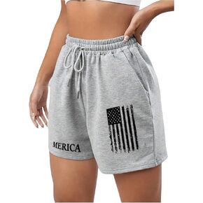 SweatyRocks Women's Letter Graphic Shorts Drawstring Elastic Waist Track Shorts with Pockets
