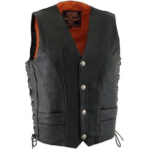 Milwaukee Leather ML1369 Men's Black Naked Leather Side Lace Motorcycle Rider Vest w/Buffalo Nickel Snaps Closure