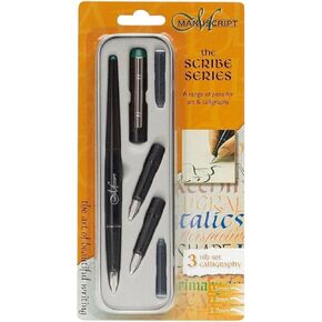 MANUSCRIPT Left Handed Nib Scribe Calligraphy Pen and Nib Set, Silver, 7 Piece Set