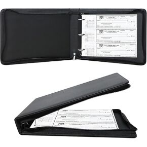 3 Rings Check Binder for End-Stub Deskbook Checks, Zipper Business Check Binder, 3 on a Page, Fit 3 & 9 Holes Check Faux Leather (11 1/4" x 9")