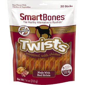 SmartBones Twists Wrapped with Chicken Made with Real Sirloin, 30 Count, Treat Your Dog to a Rawhide-Free Chew, 1 Count (Pack of 1)