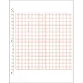 Vertical Numbered Graph Paper, 4 Quadrant Grid With 3/16" Squares, Accentuated Axes, Double Sided, Red Lined, 500 Sheet Ream, Three Hole Punched