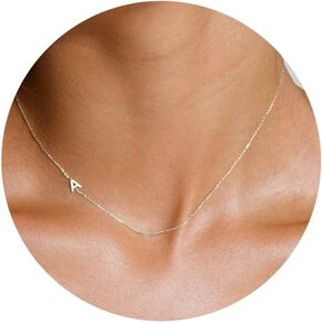 Silver Necklace for Women, Dainty Sideways Letter Necklace Sterling Silver Initial Necklace Cute Name Necklace Personalized Simple Silver Choker Necklaces for Women Trendy Jewelry Gifts