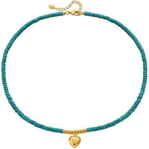 Turquoise Necklace for Women Pendant Choker Necklace Jewelry Round Beads Chain Dainty Heart Necklace Gold Beaded Necklace for Women Men