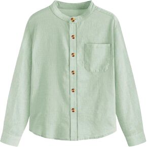Haloumoning Boys Mandarin Collar Long Sleeve Button Down Shirts 5-14 Years