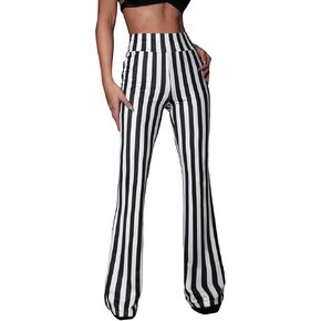 SOLY HUX Women's Striped Elastic High Waist Flare Leg Long Pants Casual Trousers