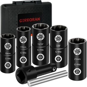 2 IN 1 Impact Lug Nut Socket & Wheel Lock Removal Kit, 7 Piece Lug Nut Remover for Stripped Wheel Bolts and Lug Nuts, Flip Socket Design, Covers Most Commonly Used Inch & Metric Wheel Nuts