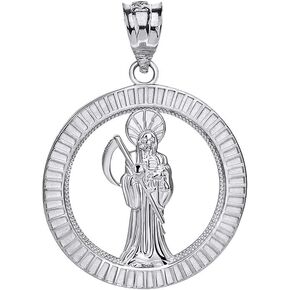 10k Gold Santa Muerte Round Charm Pendant