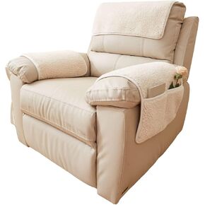 3-Piece Sherpa Fleece Recliner Chair Slipcovers with Storage Pockets Soft Fuzzy Fluffy Couch Cover Nonslip Washable 1 Headrest Cover and 2 Armrest Cover (Cream,1 Seat Recliner 3 pc)