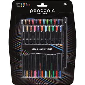 Pentonic Gel Pens, 24 Count, Assorted Colored Ink (12 Colors, 2 Of Each Color), Medium & Fine Point, Smooth Writing For Journaling (1002353)