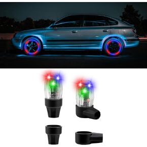2 Pcs Car Tire Valve Lights LED Colorful Wheel Lights Rechargeable USB Tire Vlave Stem Cap Flash Light for Car Truck Bicycle Motorcycle Waterproof Sensor Warning Light