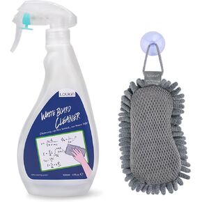 loukin Non-Toxic Whiteboard Cleaner, 17 fl oz Dry Erase Board Cleaner, Low-Odor Whiteboard Cleaning Spray with Microfiber Shag Eraser, Removes Stubborn Marks from Whiteboards, Chalkboard