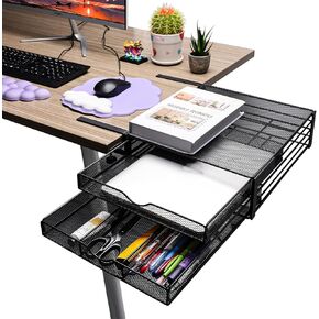 منظم مكتب متعدد الأدوار، درج تمديد لسطح المكتب، درج شبكي من طبقتين أسفل المكتب للوازم المكتبية وتنظيم أساسيات المنزل، أسود in Kuwait