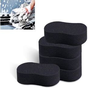 5 PCS Car Wash Sponge for Cleaning, 8.6In x 4.3In x 1.7In Vehicle Compressed Scrubber Kit, Universal Automotive Easy Grip Sponges for Motorcycle Bike Truck SUV Kitchen Dishes Bathroom (Black)