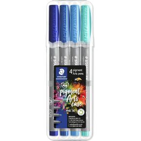 STAEDTLER 371 Pigment Brush Pens | Pigment Arts Adult Fibre-Tip Colouring Pen | Ideal for Calligraphy, Brush Lettering, Drawing, Illustrations | Beginners to Professionals (Wallet of 4, Blue Set)