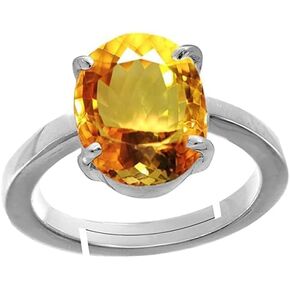 14.43 Carat 15.25 Ratti Citrine Sunela Certified Natural Oval Cut Precious Gemstone Silver Adjustable Ring For Men And Women