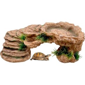 Reptile Hide Resting Step Ledge Cave Hideout Turtle Basking Platform – Great for Reptiles, Amphibians, and Fish (Black Step Ledge)