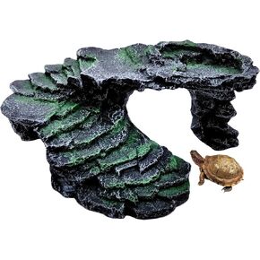Reptile Hide Resting Step Ledge Cave Hideout Turtle Basking Platform – Great for Reptiles, Amphibians, and Fish (Black Step Ledge)
