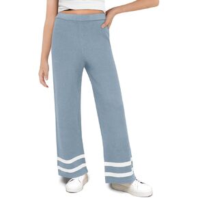 Haloumoning Girls Knitted Wide Leg Pants Kids Casual Striped Elastic Waist Sweater Pants 5-14 Years