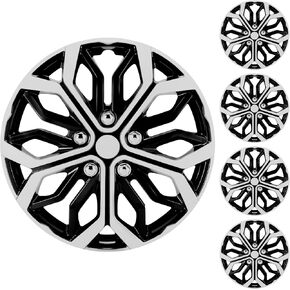 16 inch Hubcaps Set of 4 - Made in Taiwan - Universal Polished Black & Silver Wheel Covers - Fits Multiple Car Models - Enhance Your Car's Appearance
