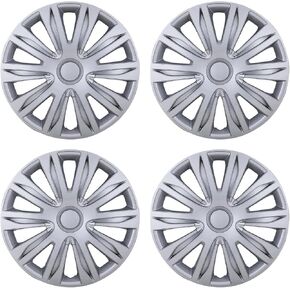14'' Hubcaps Set of 4 Wheel Rim Cover Universal R14 Hub Caps Replacement ABS Material Exterior Accessories for Car Pickup Truck SUV (14-Inch, Silver)