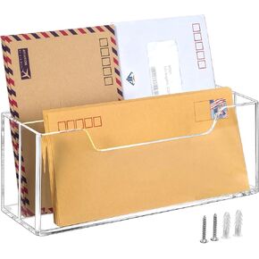 BEYGORM Mail Organizer Wall Mounted, Hanging Mail Holder with 2 Slots for #10 Envelopes, Acrylic Letter Holder for Desk, Mail Sorter Organizer Countertop, Desk Organizer Basket for Table Home Office