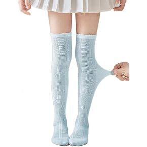 Bingerlily Girls Knee High Socks Hollow Out Anti-skid Knitting Stockings School Uniform Dress Socks