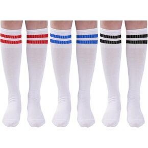 3 Pairs Toddler Stripes Knee High Tube Socks Kids Baseball Soccer Socks Boy Girls School Uniform Athletic Sport Socks