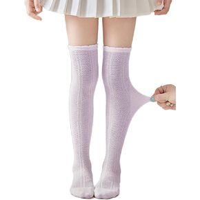 Bingerlily Girls Knee High Socks Hollow Out Anti-skid Knitting Stockings School Uniform Dress Socks in Saudi Arabia