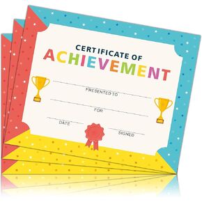 Colorful Certificate of Achievement, Preschool Kindergarten Diploma Certificates for Kids, Graduation Certificates of Completion Award, Student of The Month Certificates for Students (25 Pcs)- 02