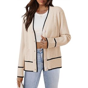 Viottiset Women's Cardigan Sweaters Oversized Button Down Striped V Neck Color Block Knit Sweater Lightweight