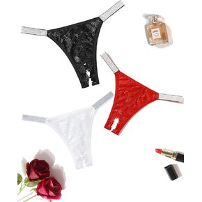Avidlove Women Sexy Panties with Shine Strap Lace G-String Thongs Low Rise Underwear